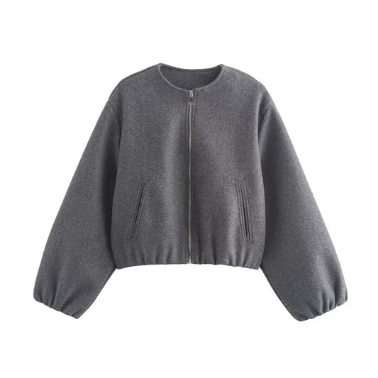 Women's cropped bomber jacket with elasticated hem and cuffs – Dark Gray
