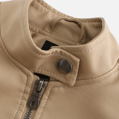 Women's cropped leather jacket with front zip closure