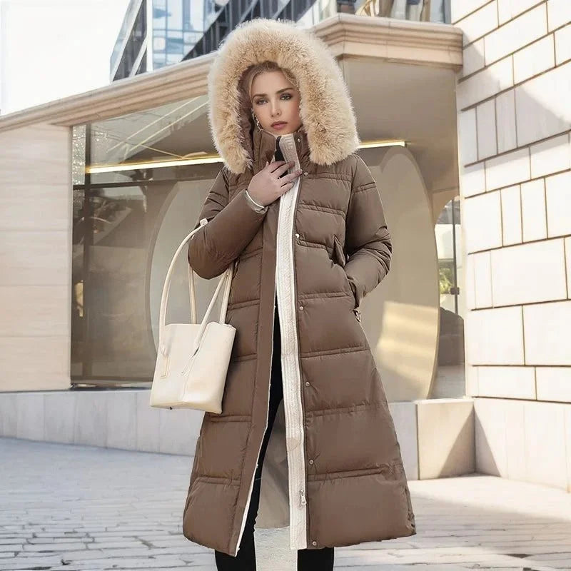 Women's faux-fur trimmed hooded winter parka coat