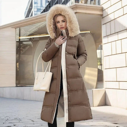 Women's faux-fur trimmed hooded winter parka coat