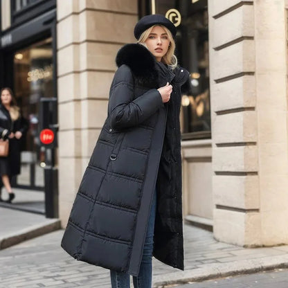 Women's faux-fur trimmed hooded winter parka coat