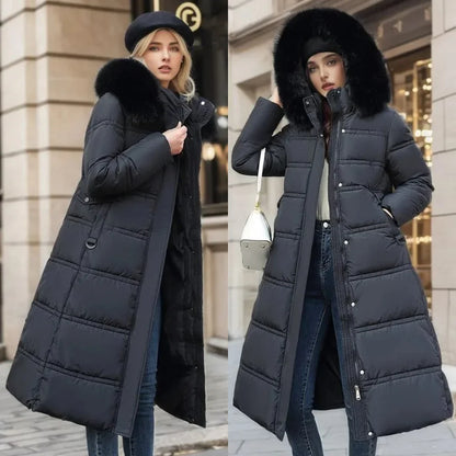 Women's faux-fur trimmed hooded winter parka coat