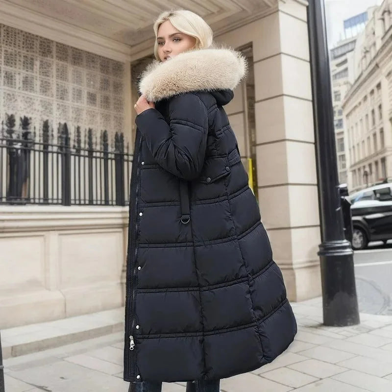 Women's faux-fur trimmed hooded winter parka coat