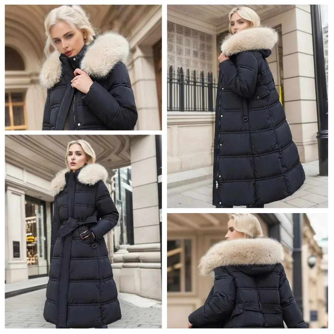 Women's faux-fur trimmed hooded winter parka coat