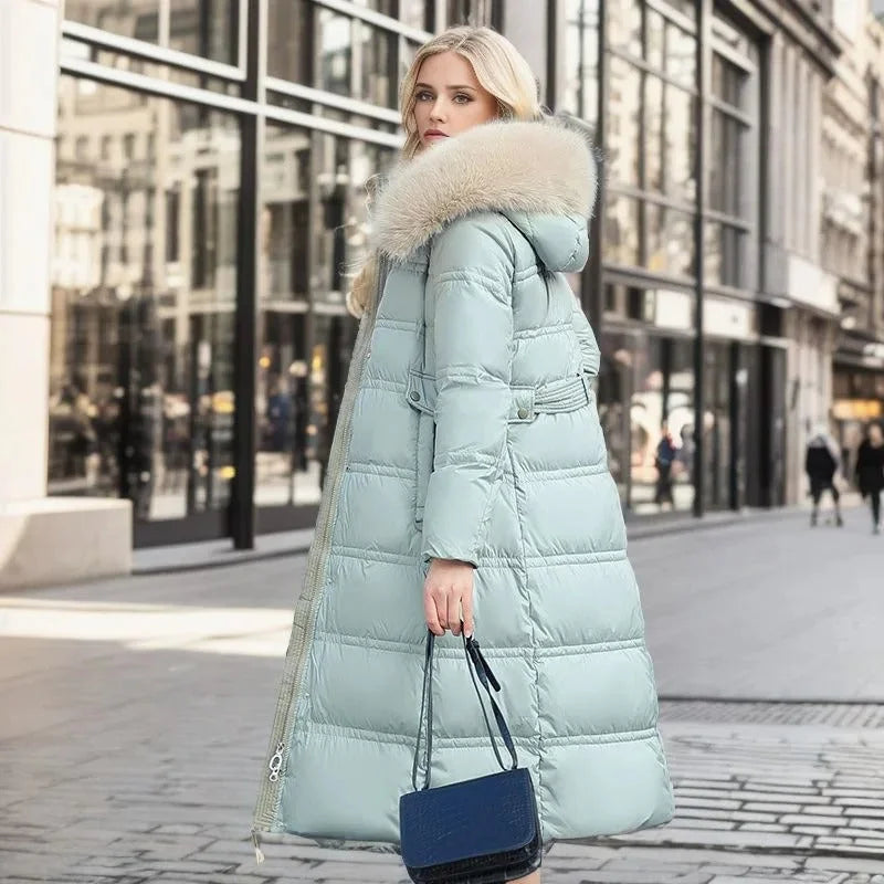 Women's faux-fur trimmed hooded winter parka coat