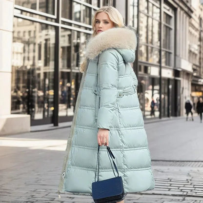Women's faux-fur trimmed hooded winter parka coat