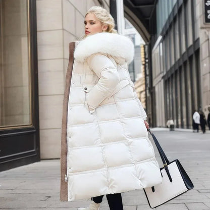 Women's faux-fur trimmed hooded winter parka coat