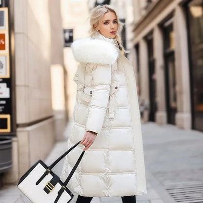 Women's faux-fur trimmed hooded winter parka coat