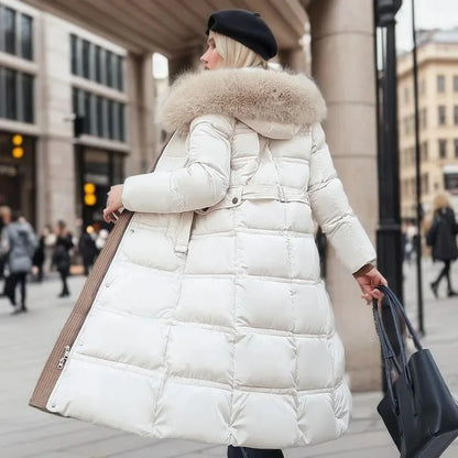 Women's faux-fur trimmed hooded winter parka coat