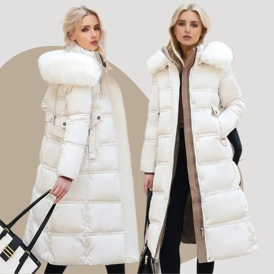 Women's faux-fur trimmed hooded winter parka coat