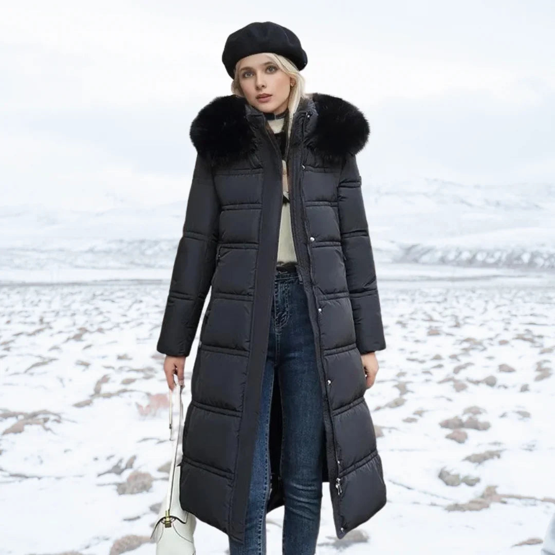 Women's faux-fur trimmed hooded winter parka coat – Black