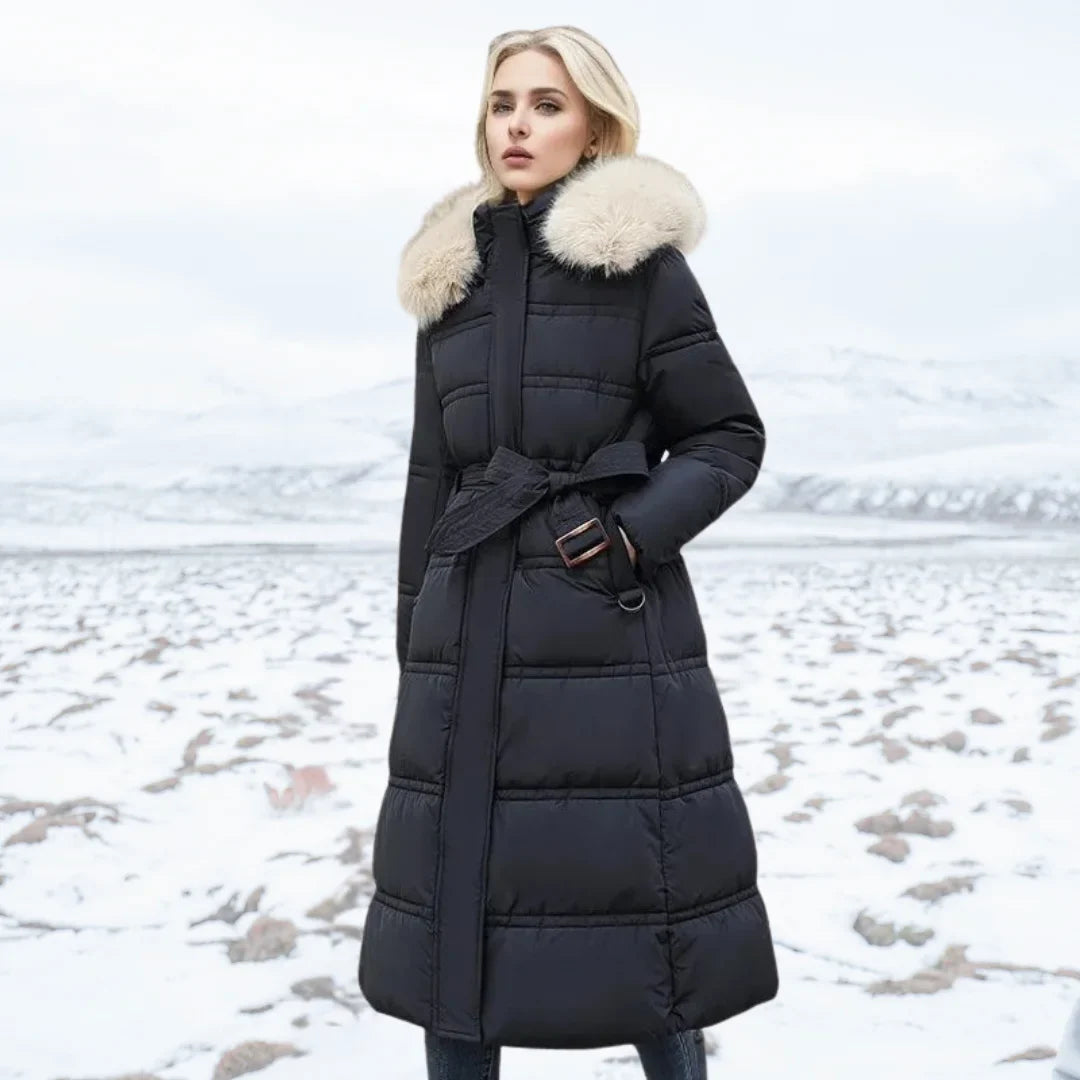 Women's faux-fur trimmed hooded winter parka coat – Black and White