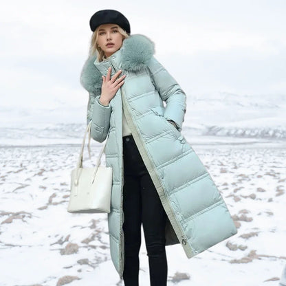 Women's faux-fur trimmed hooded winter parka coat – Blue