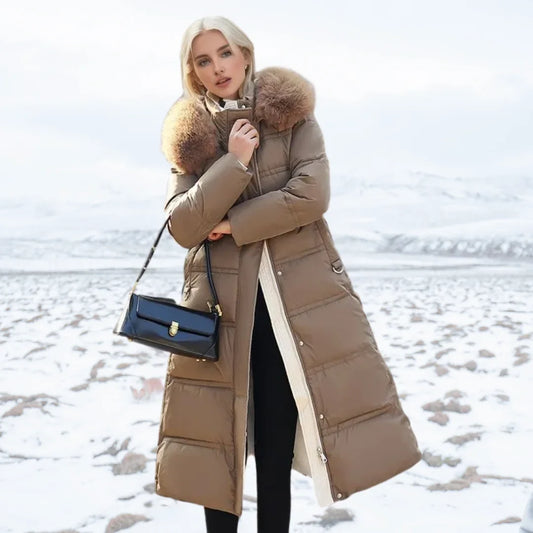 Women's faux-fur trimmed hooded winter parka coat – Brown