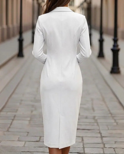 Women's double-breasted midi blazer dress with peak lapel