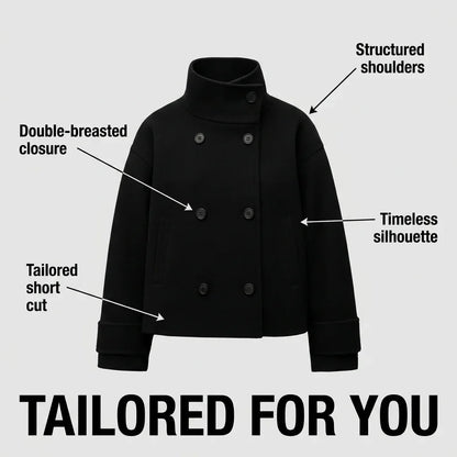 Women's double-breasted cropped coat with rolled cuffs