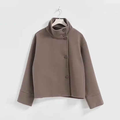 Women's double-breasted cropped coat with rolled cuffs – Beige