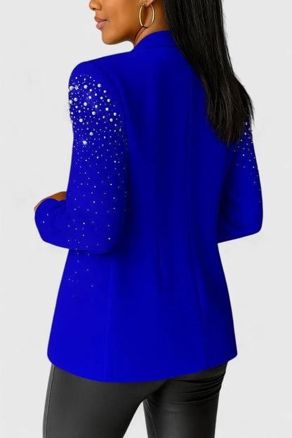 Women's open-front shawl collar blazer with beaded shoulders