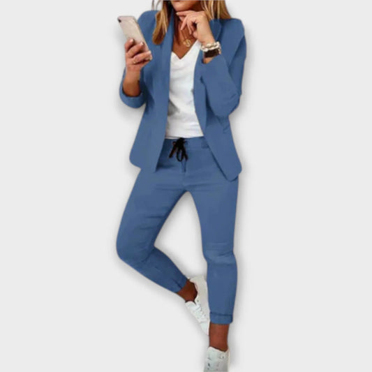 Women's tailored blazer set with matching trousers – Blue