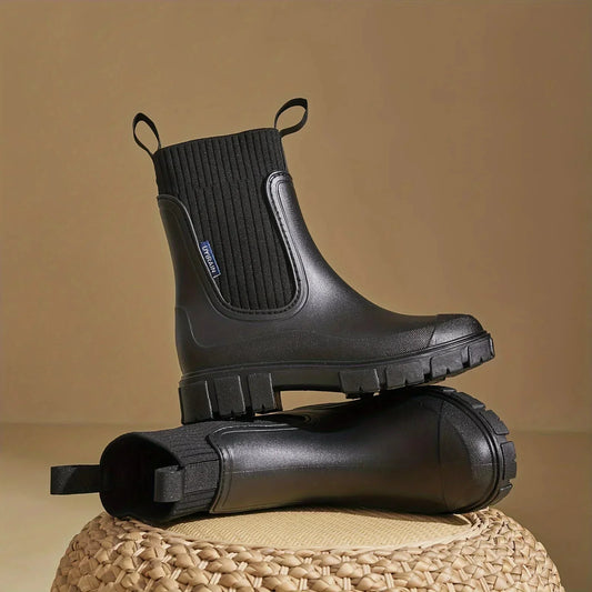 Women's ankle boots with ribbed knit cuff