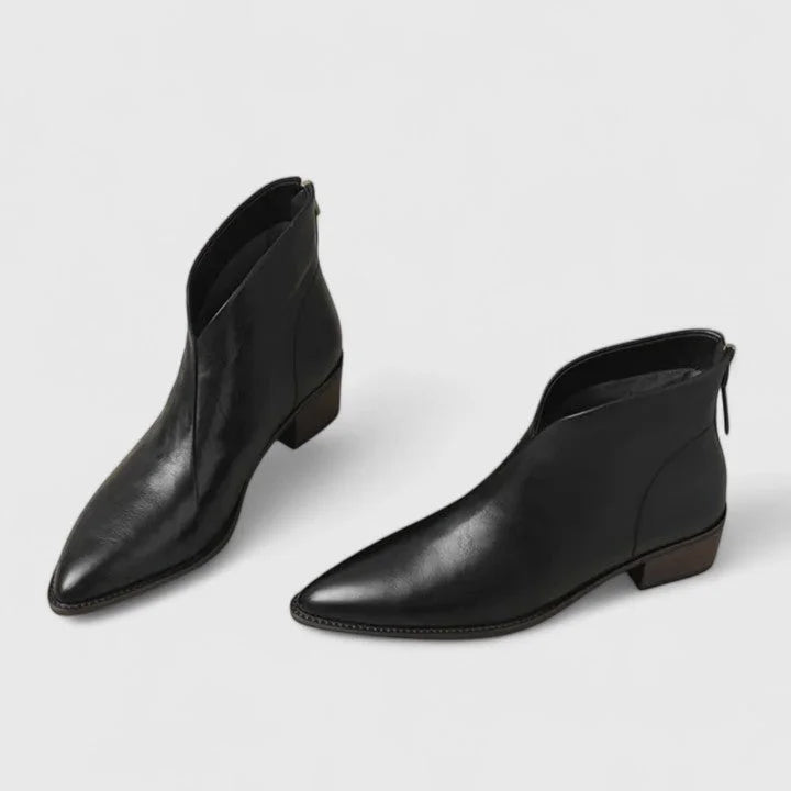 Women's faux leather side zip ankle boots with V-cut topline