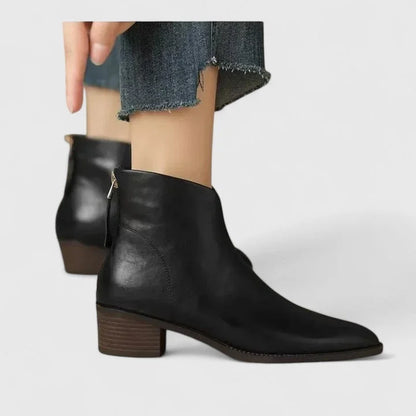 Women's faux leather side zip ankle boots with V-cut topline