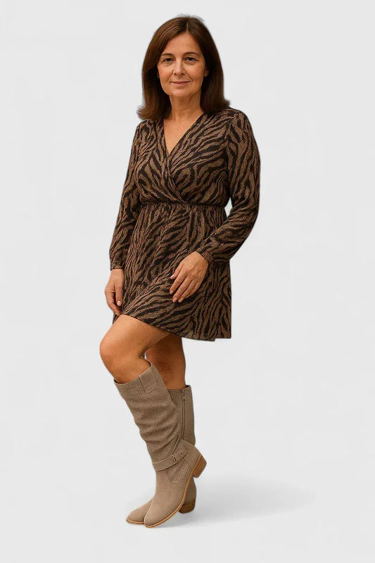 Women's suede side zip knee high boots with perforated slouchy shaft – Khaki