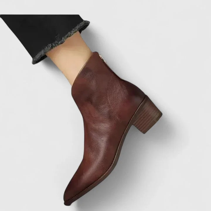 Women's faux leather side zip ankle boots with V-cut topline
