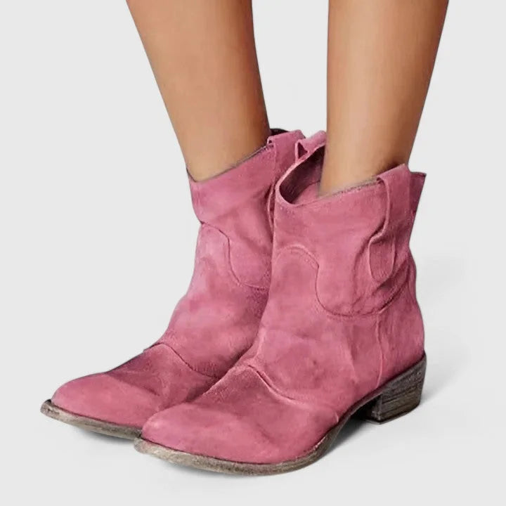 Women's suede ankle boots with slouchy shaft