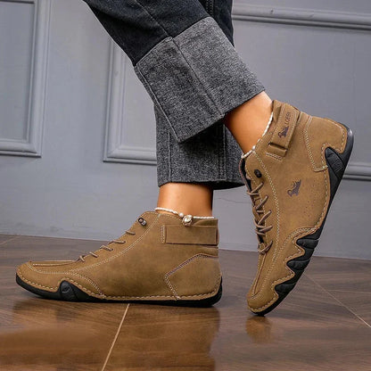 Women's suede lace-up ankle boots with wavy rubber sole