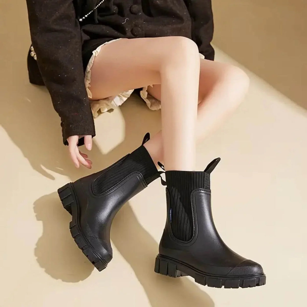 Women's ankle boots with ribbed knit cuff