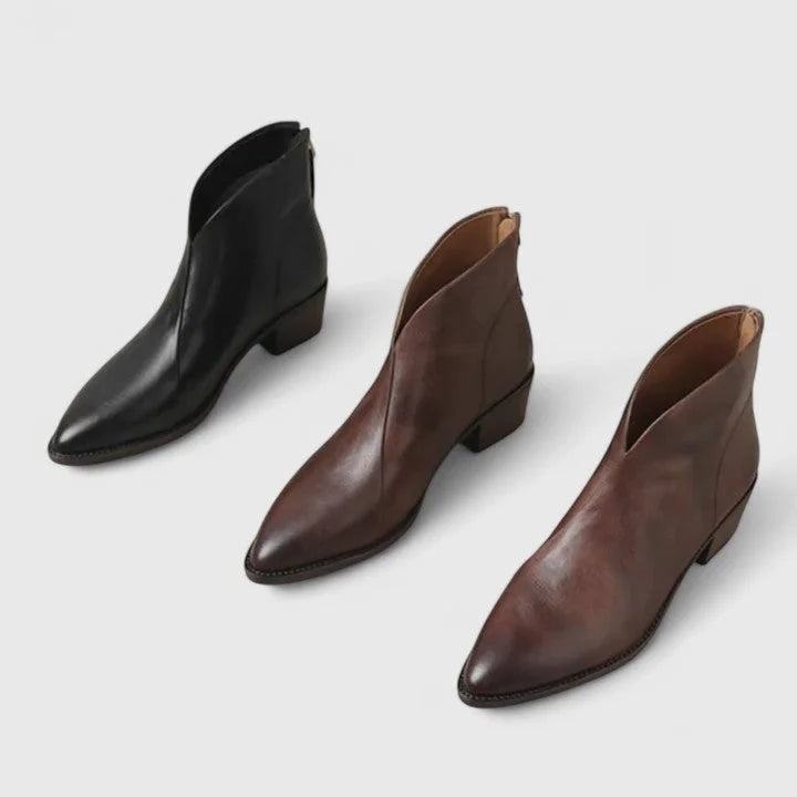Women's faux leather side zip ankle boots with V-cut topline
