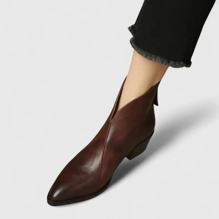 Women's faux leather side zip ankle boots with V-cut topline