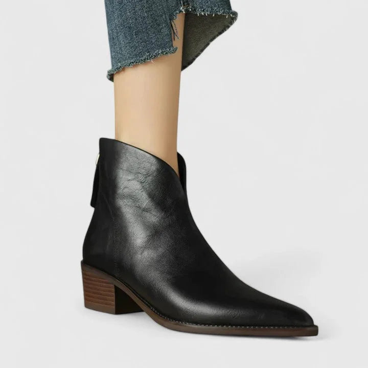 Women's faux leather side zip ankle boots with V-cut topline