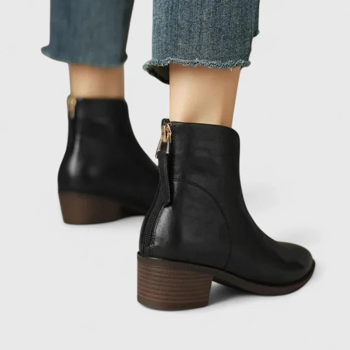 Women's faux leather side zip ankle boots with V-cut topline