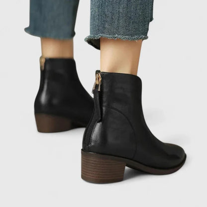 Women's faux leather side zip ankle boots with V-cut topline