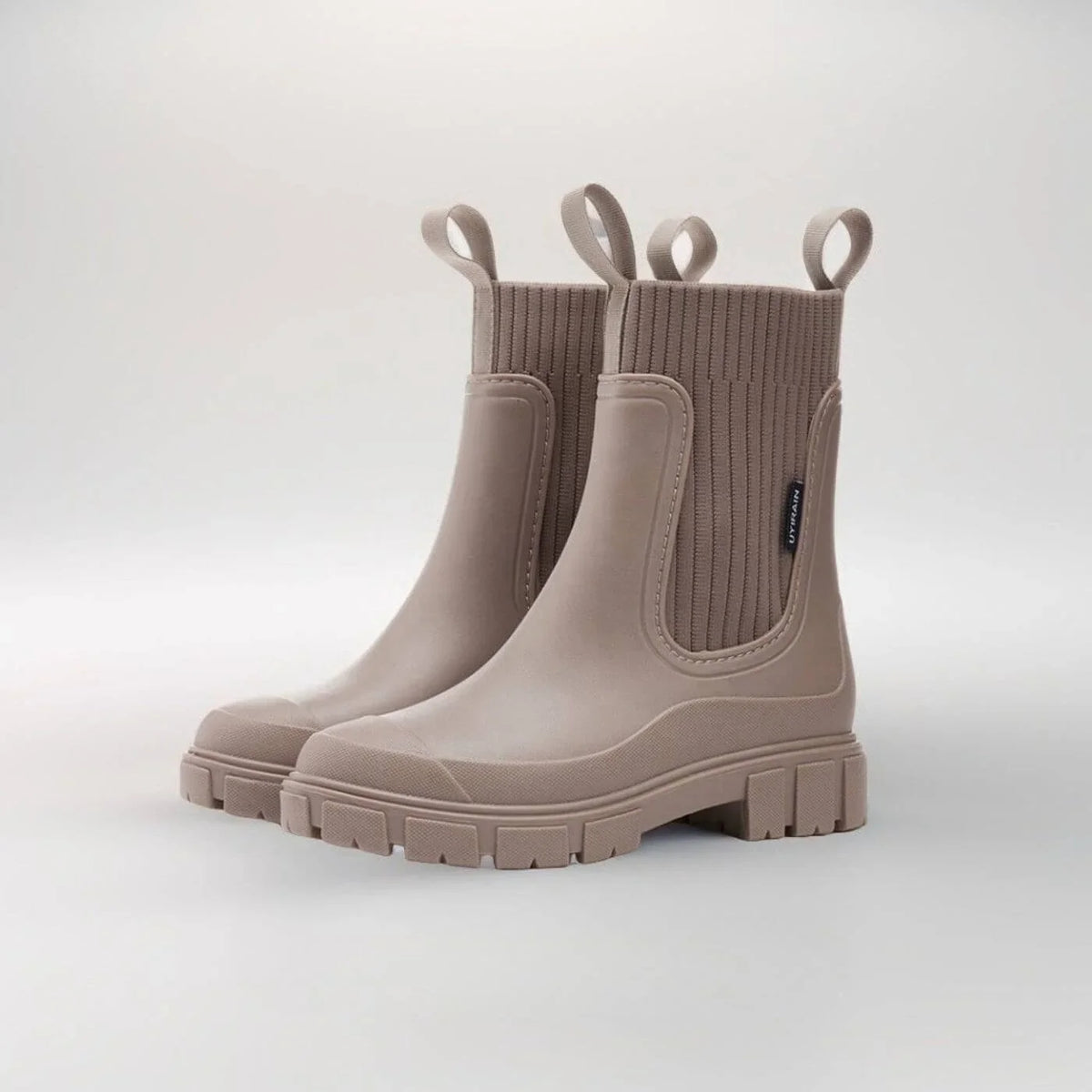Women's ankle boots with ribbed knit cuff – Apricot