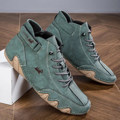 Women's suede lace-up ankle boots with wavy rubber sole – Army Green