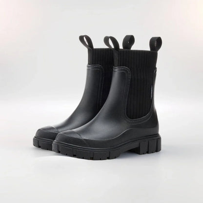 Women's ankle boots with ribbed knit cuff – Black