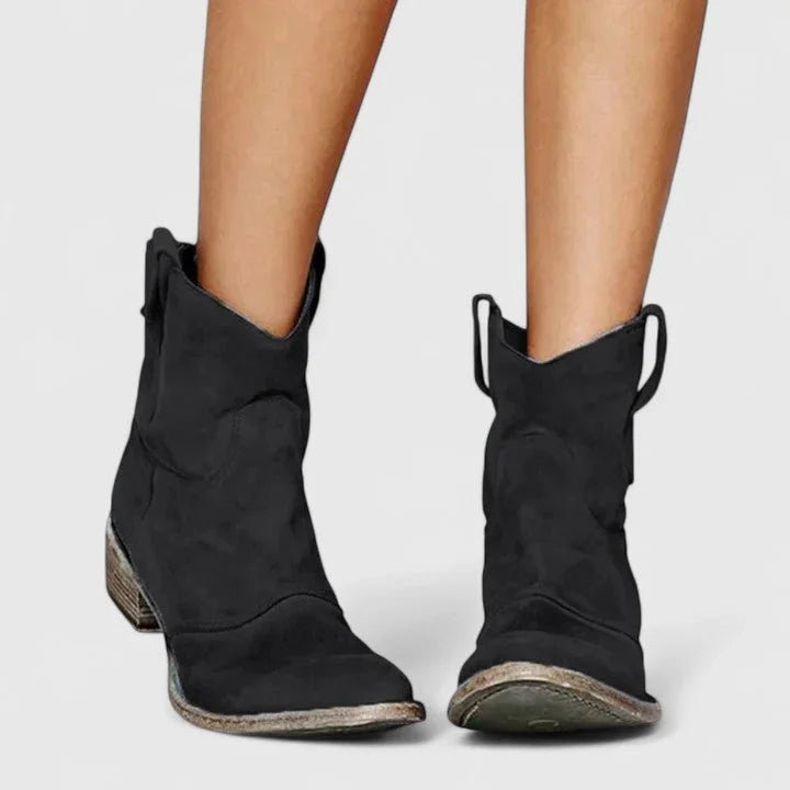 Women's suede ankle boots with slouchy shaft – Black