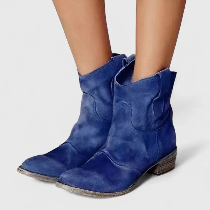 Women's suede ankle boots with slouchy shaft – Blue