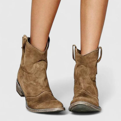 Women's suede ankle boots with slouchy shaft – Brown