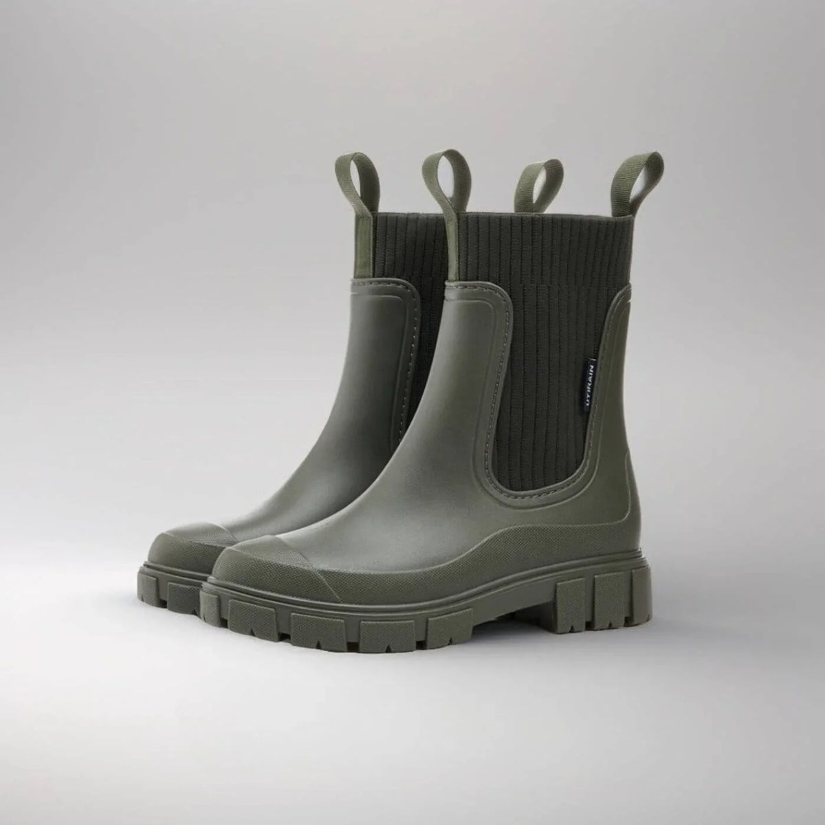 Women's ankle boots with ribbed knit cuff – Green