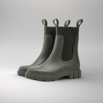Women's ankle boots with ribbed knit cuff – Green