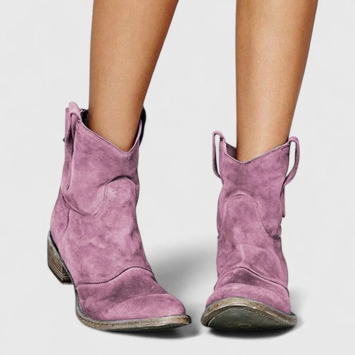 Women's suede ankle boots with slouchy shaft – Purple