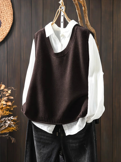 Women's knit crew neck jumper with back button placket
