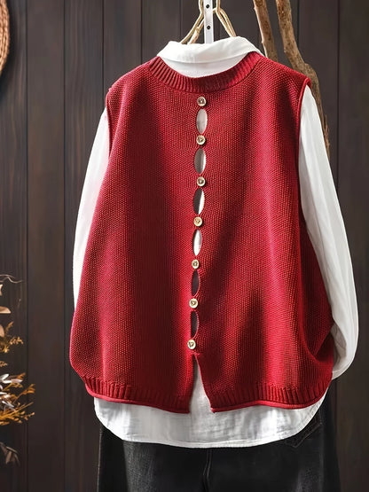 Women's knit crew neck jumper with back button placket