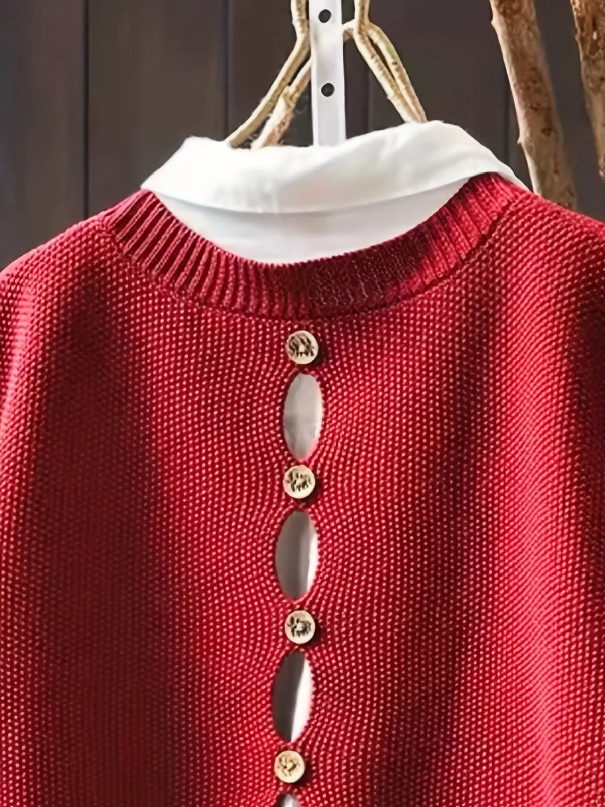 Women's knit crew neck jumper with back button placket