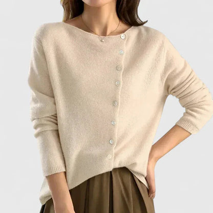 Women's button-down knit cardigan with fitted silhouette – Beige