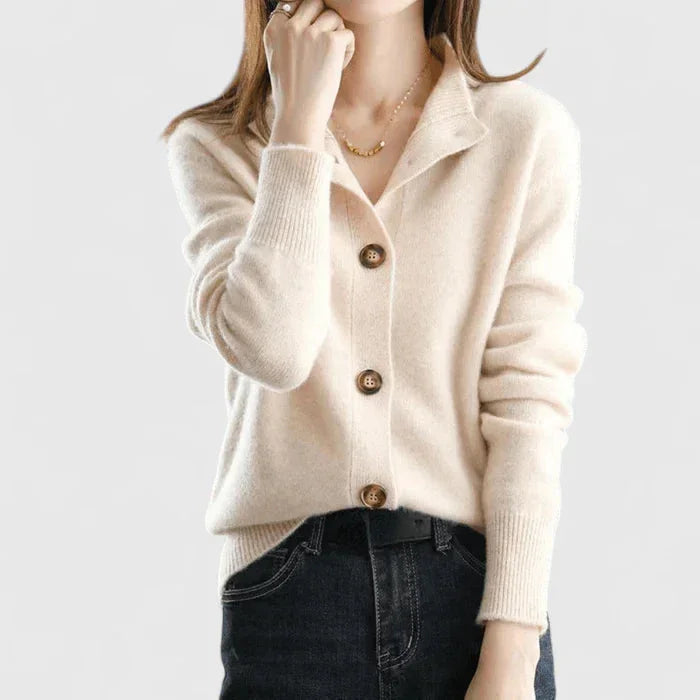 Women's lightweight knit cardigan with minimalist design – Beige